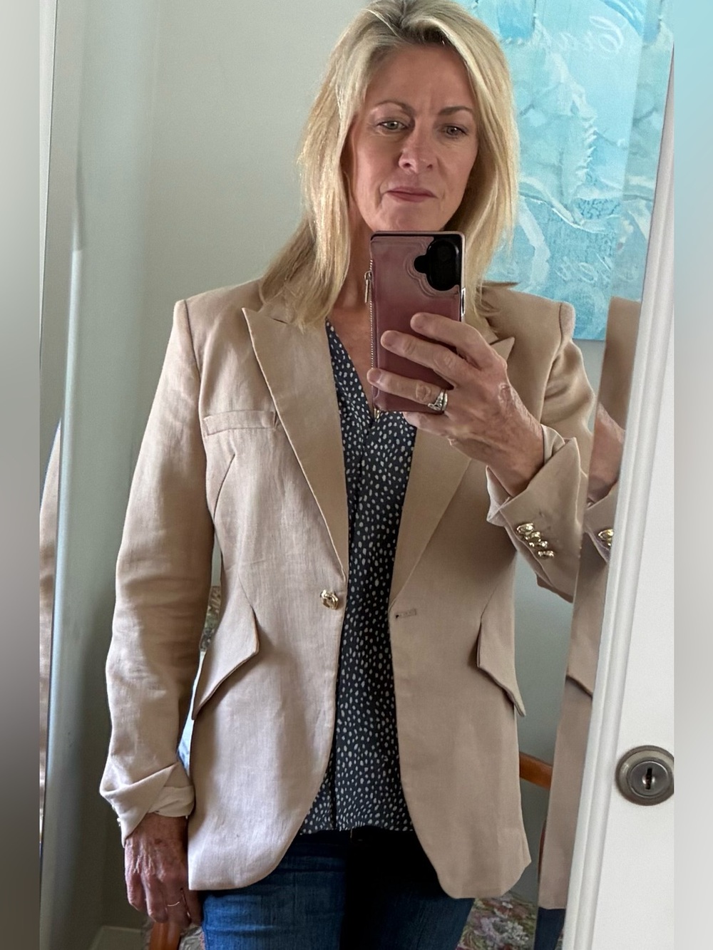 Karina Grimaldi Nude Beige 100% Linen Blazer Jacket Small